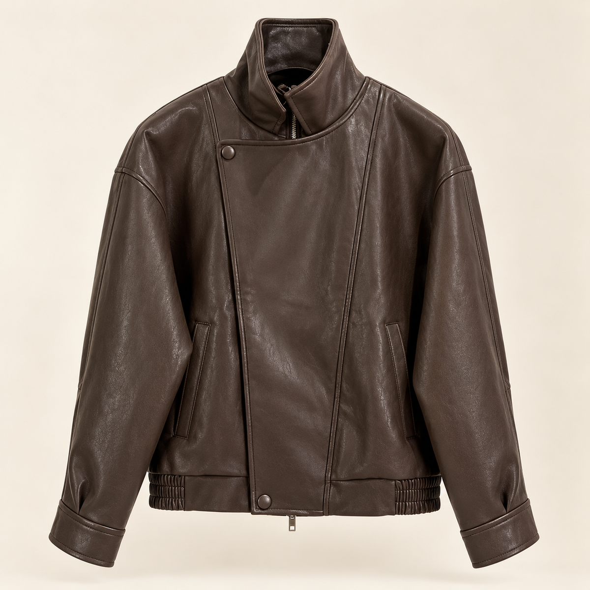 Asymmetric Espresso Leather Jacket-2