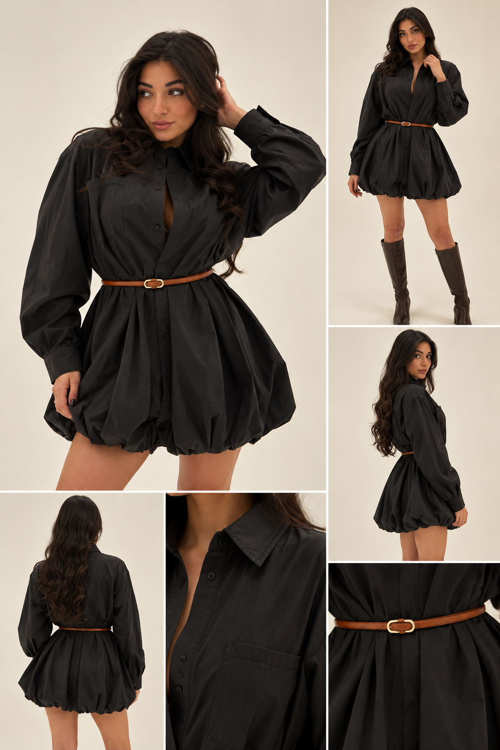 Black Belted Dress Lookbook Collage