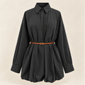 Charcoal Shirt-Dress with Pleated Hem