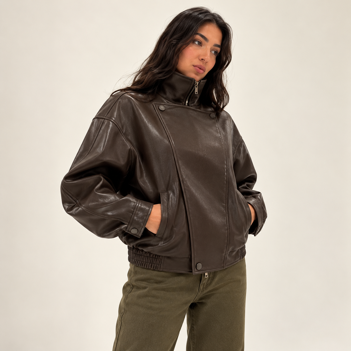 Editorial Brown Leather Jacket Portrait