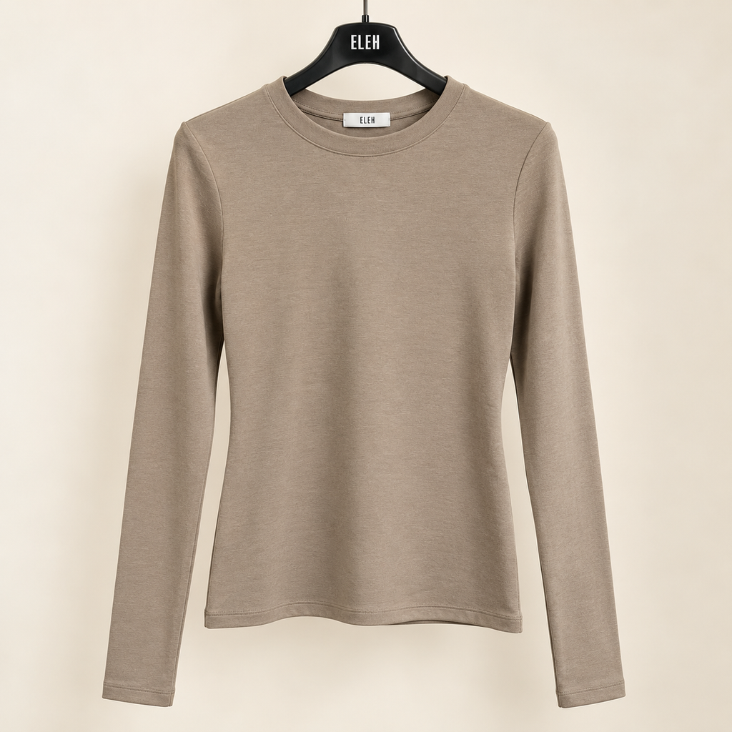 Minimalist Taupe Crewneck Shirt Display