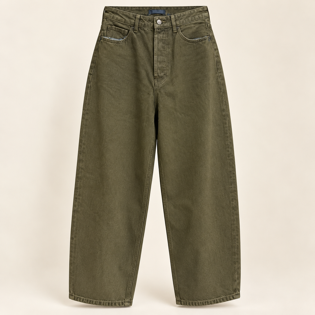 Olive Green Wide-Leg Jeans