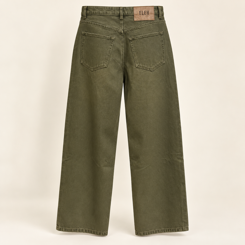 Olive Green Wide-Leg Jeans Back View